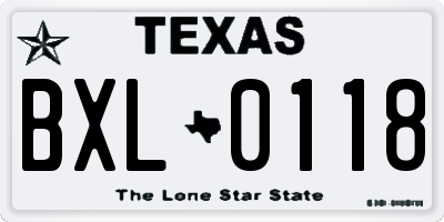 TX license plate BXL0118