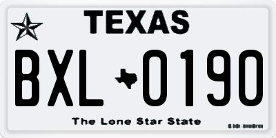 TX license plate BXL0190