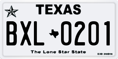 TX license plate BXL0201