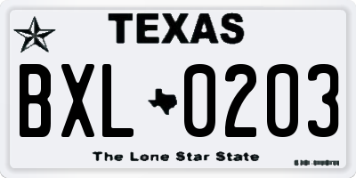 TX license plate BXL0203