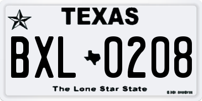 TX license plate BXL0208