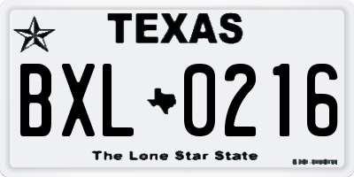 TX license plate BXL0216