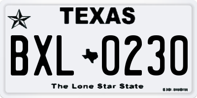 TX license plate BXL0230