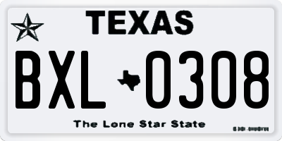 TX license plate BXL0308