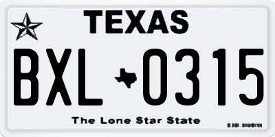 TX license plate BXL0315