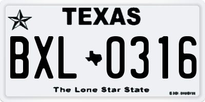 TX license plate BXL0316