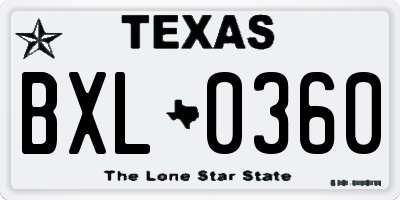 TX license plate BXL0360