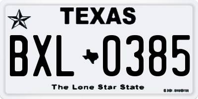 TX license plate BXL0385