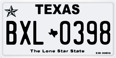 TX license plate BXL0398