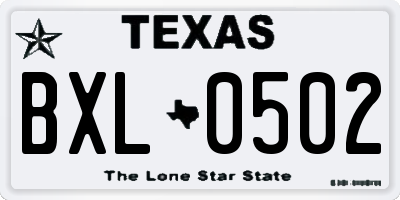 TX license plate BXL0502