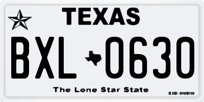 TX license plate BXL0630