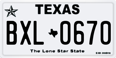 TX license plate BXL0670