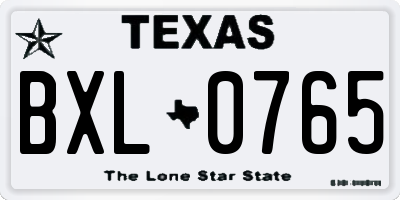 TX license plate BXL0765
