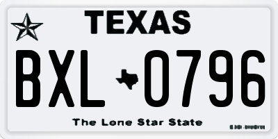 TX license plate BXL0796