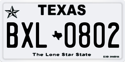 TX license plate BXL0802