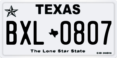 TX license plate BXL0807