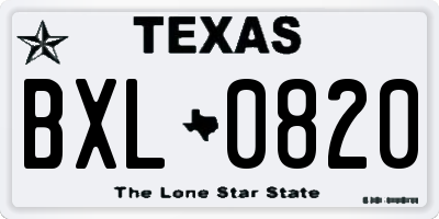 TX license plate BXL0820