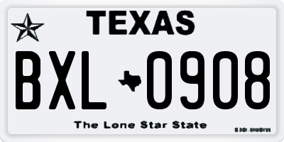 TX license plate BXL0908