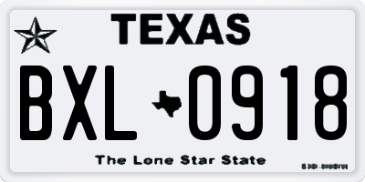 TX license plate BXL0918