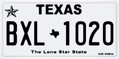 TX license plate BXL1020