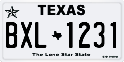 TX license plate BXL1231