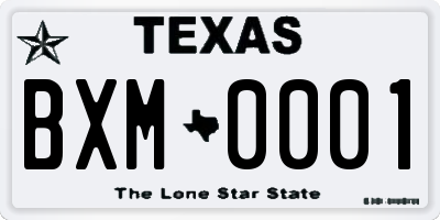 TX license plate BXM0001
