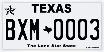 TX license plate BXM0003