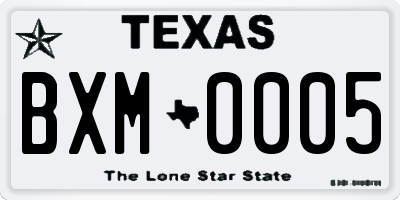 TX license plate BXM0005