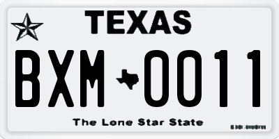 TX license plate BXM0011
