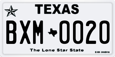 TX license plate BXM0020