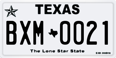 TX license plate BXM0021