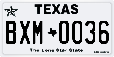 TX license plate BXM0036