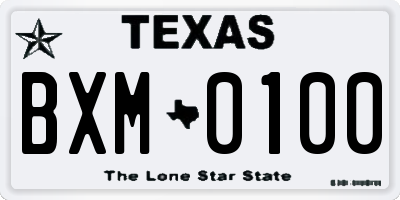 TX license plate BXM0100