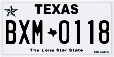 TX license plate BXM0118