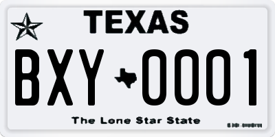 TX license plate BXY0001