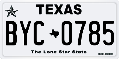 TX license plate BYC0785