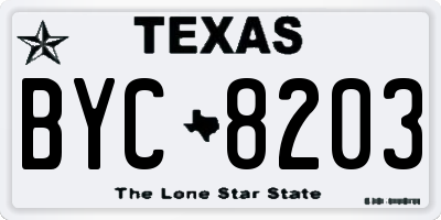TX license plate BYC8203
