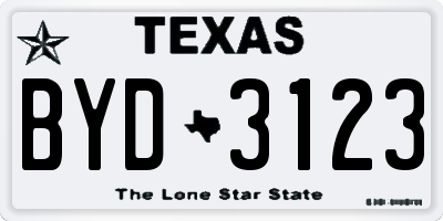 TX license plate BYD3123