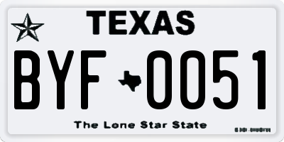 TX license plate BYF0051