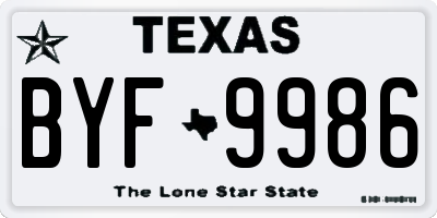 TX license plate BYF9986