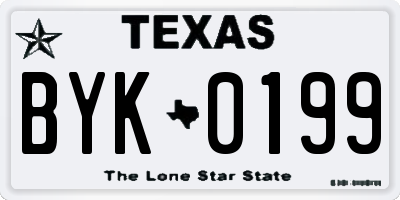 TX license plate BYK0199