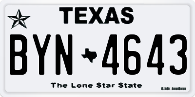 TX license plate BYN4643