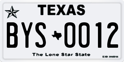 TX license plate BYS0012