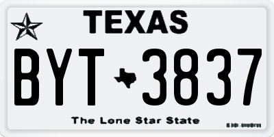 TX license plate BYT3837