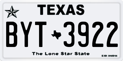 TX license plate BYT3922