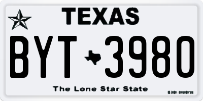 TX license plate BYT3980