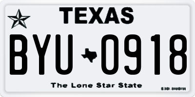TX license plate BYU0918