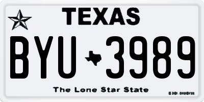 TX license plate BYU3989