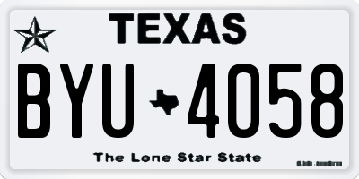 TX license plate BYU4058