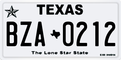 TX license plate BZA0212